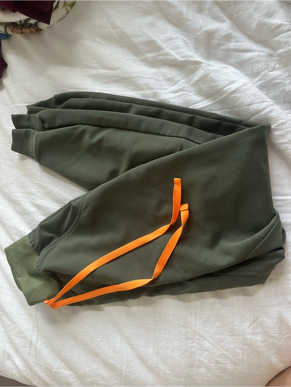 Figs Olive Green Track Joggers with Orange Drawstring